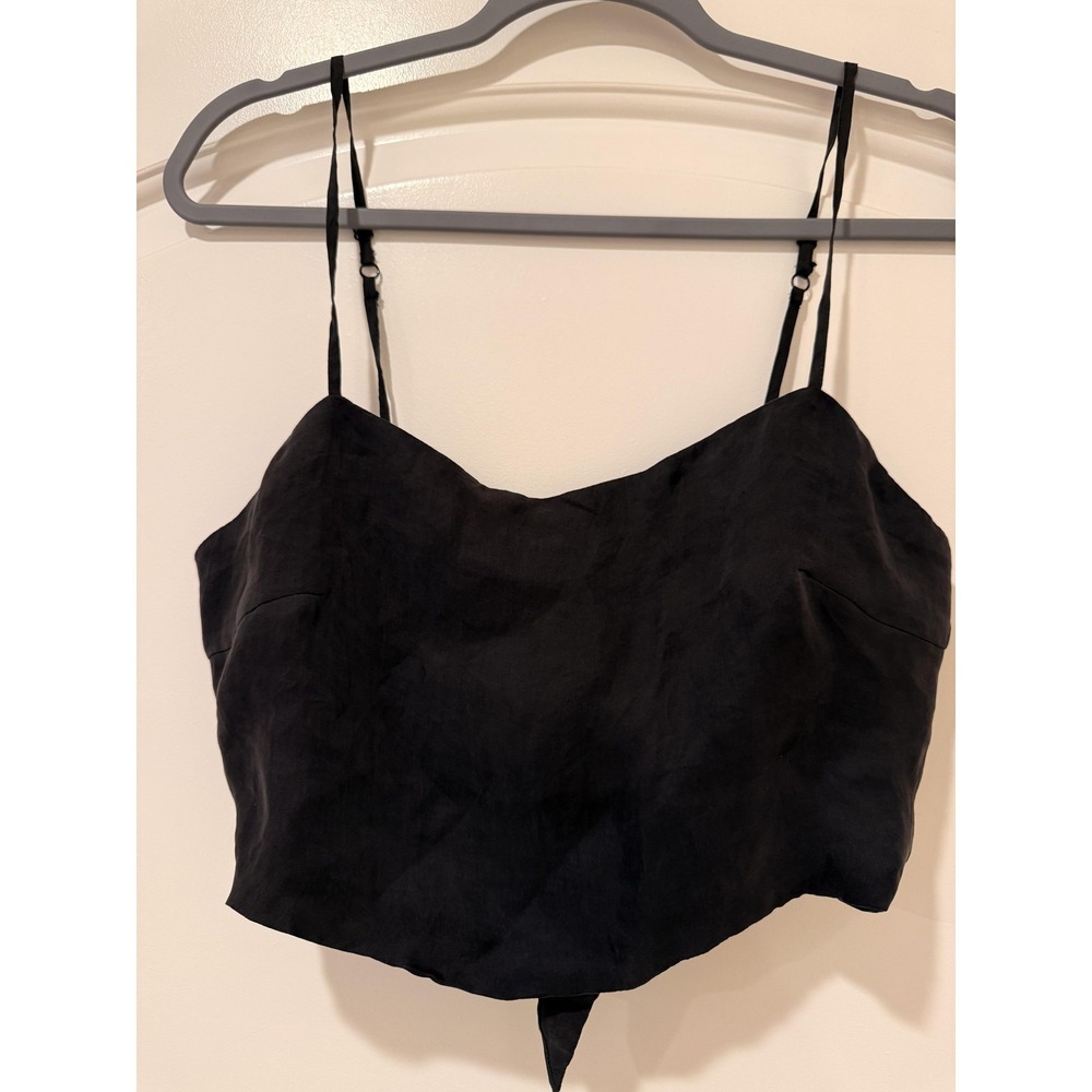 Zara Tank Top Womens M/L Black Cropped Tie Back Sweetheart Adjustable Straps